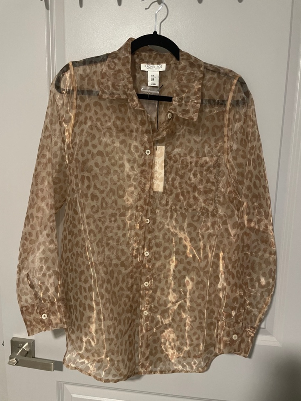 Rachel Zoe Sheer Leopard-Print Button Front Blouse - Tan